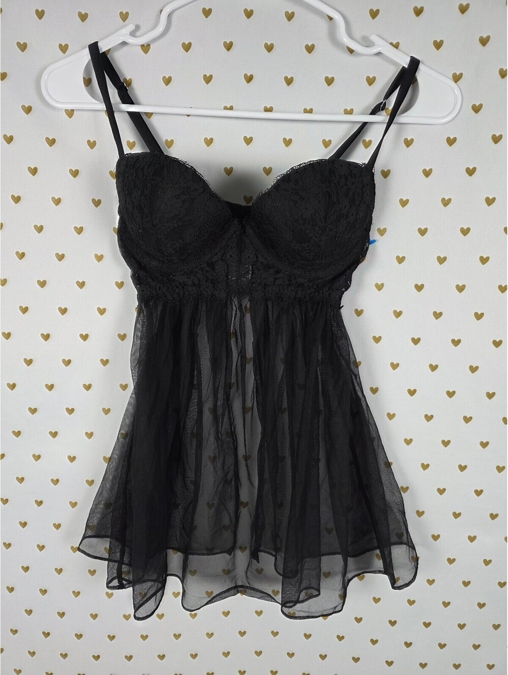 Victorias Secret 34B Push Up Tulle Babydoll Nightie Lingerie